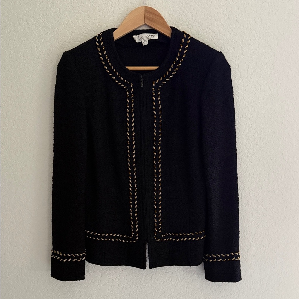 St. John Collection By Marie Gray Black Knit Jacket Size 8